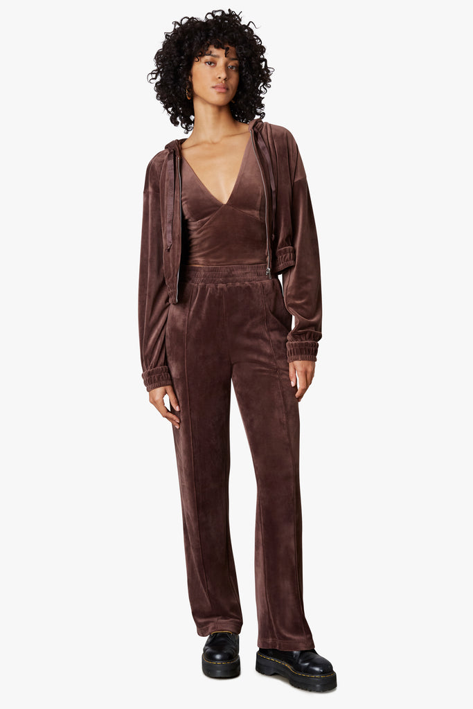 Velour Wide Leg Pant in Coffee Front 