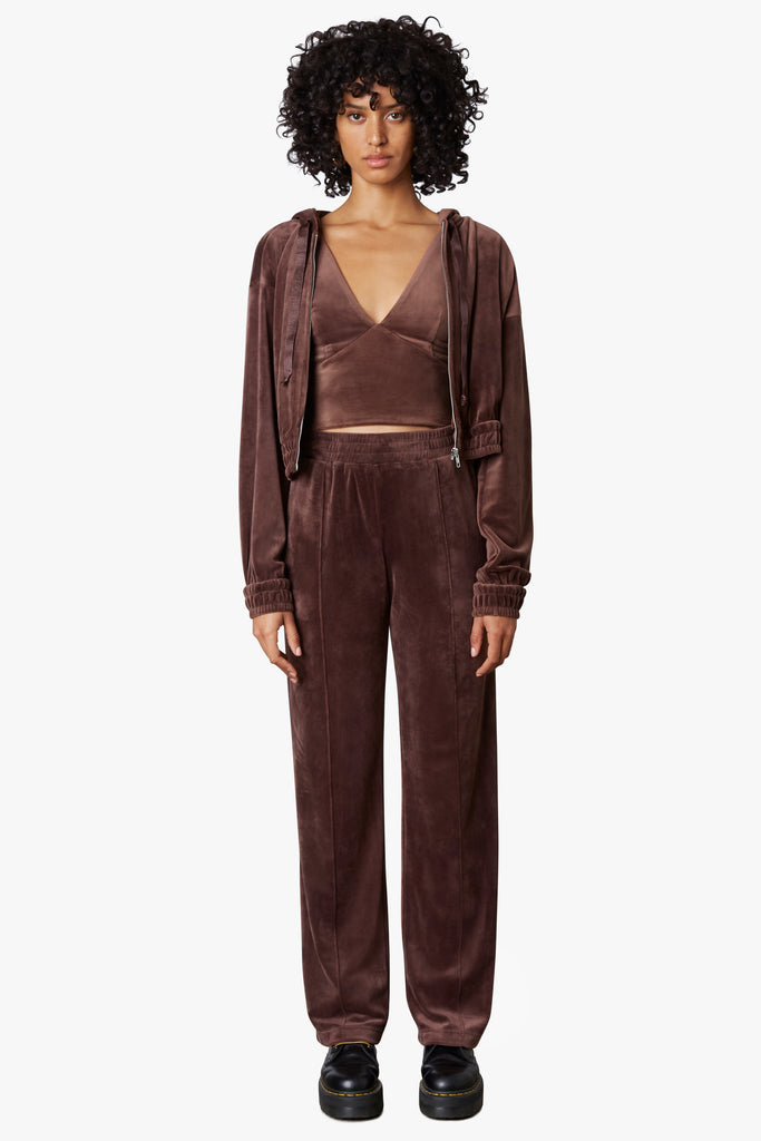 Velour Wide Leg Pant in Coffee Front 2 