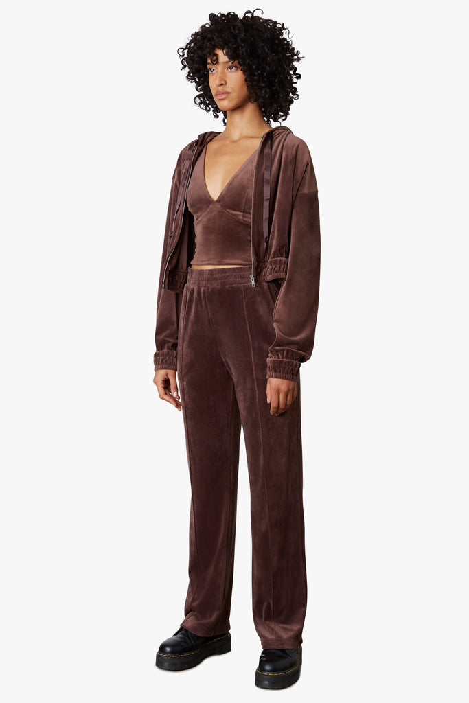 Velour Wide Leg Pant in Coffee Side 