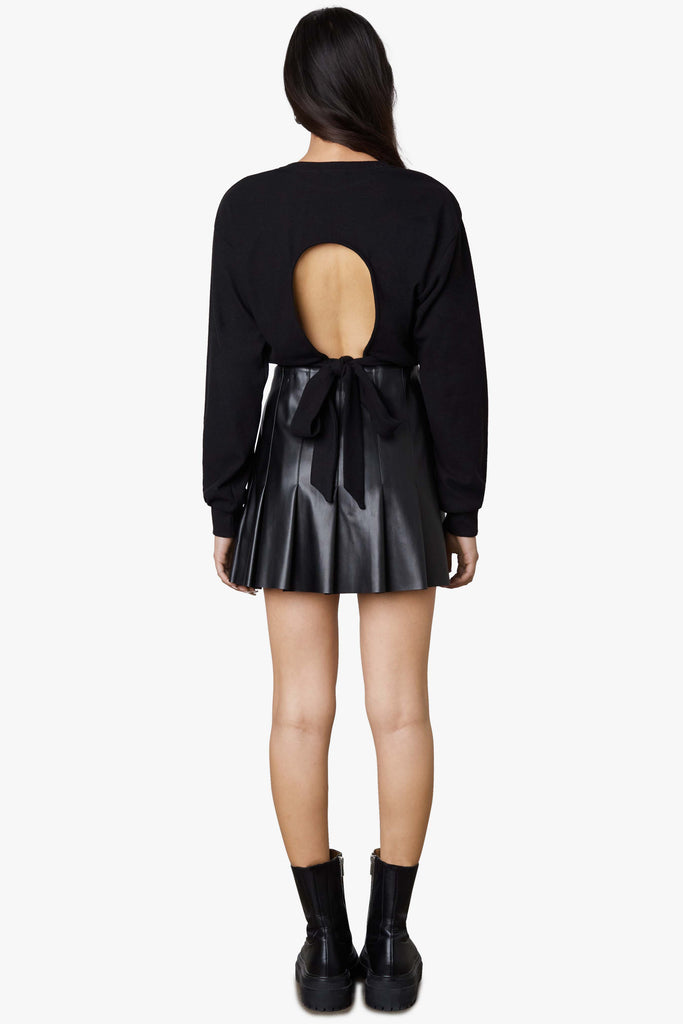 Vegan Leather Tennis Skirt in Black Back 