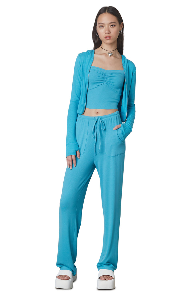 West Lounge Pant in Capri: Mid-rise straight leg lounge pant with elastic waistband and drawstring. Front view 2.