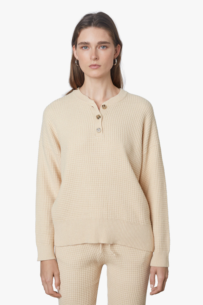 Waffle Knit Henley in Natural Front 2 