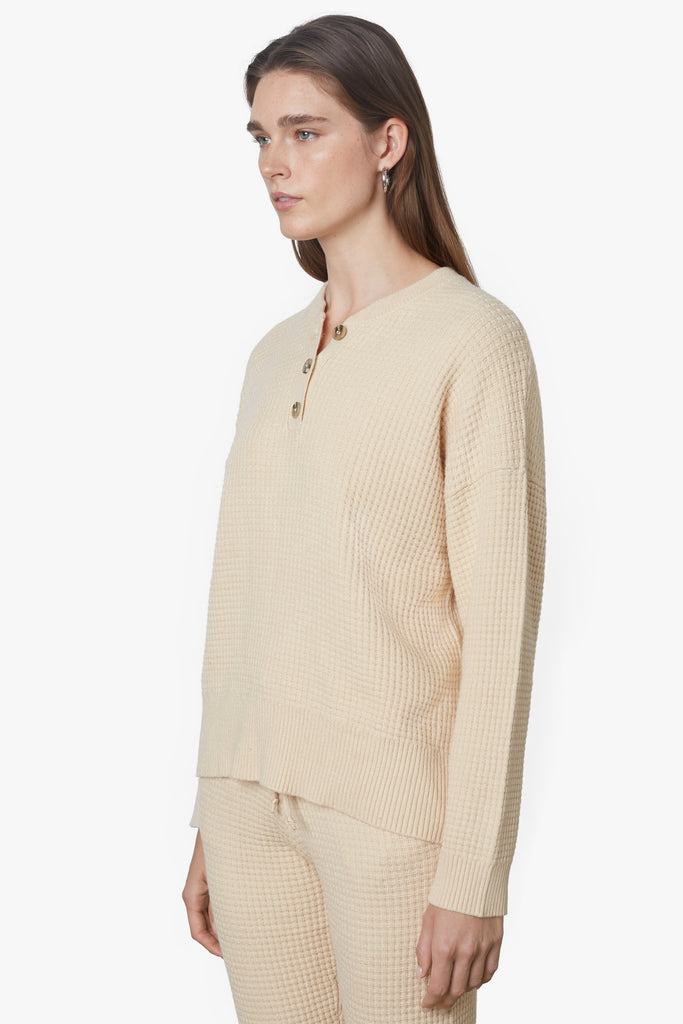 Waffle Knit Henley in Natural Side 