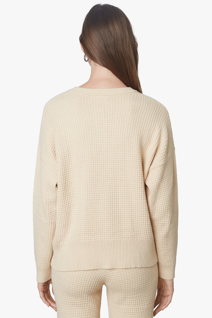 Waffle Knit Henley in Natural Back 