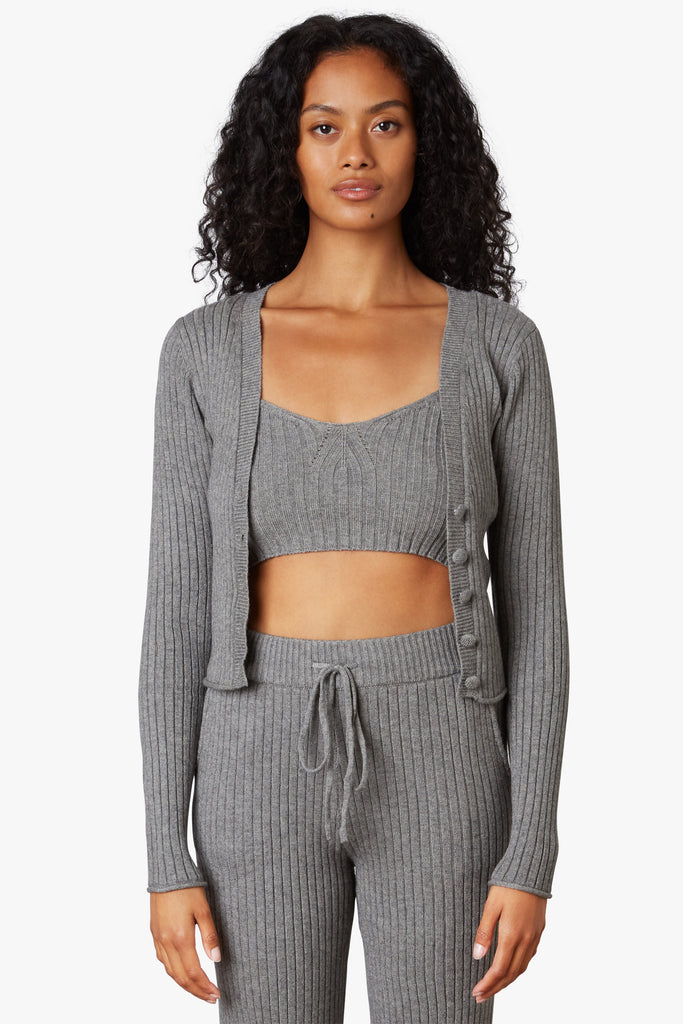 Cropped Cardigan in charcoal, front view 2