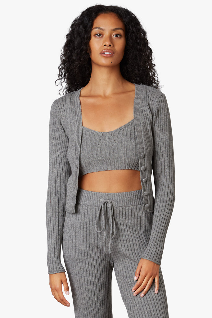 Cropped Cardigan in charcoal, front view