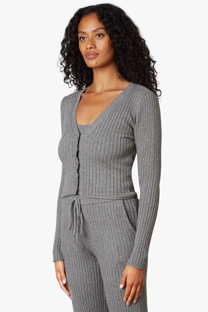 Cropped Cardigan in charcoal, side view