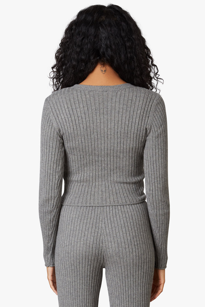 Cropped Cardigan in charcoal, back view