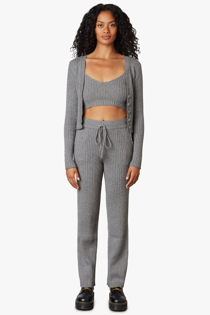 Laurel Cropped Ribbed Sweater Wide Leg Lounge Pants (Dark Gray
