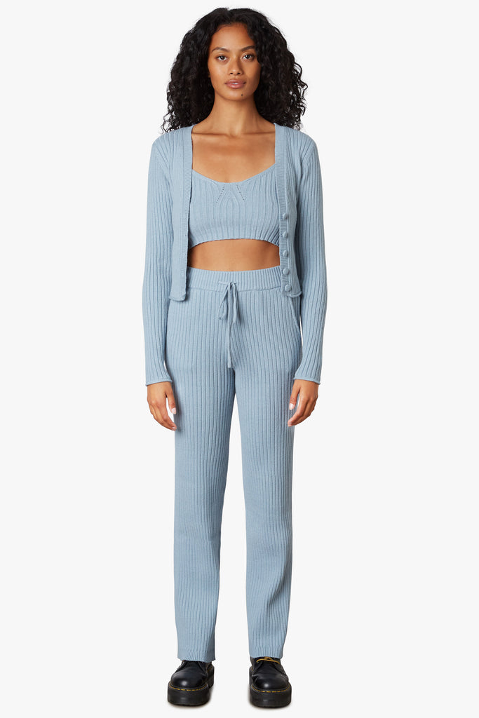 Ribbed Sweater Pant in Dusty Blue front 2