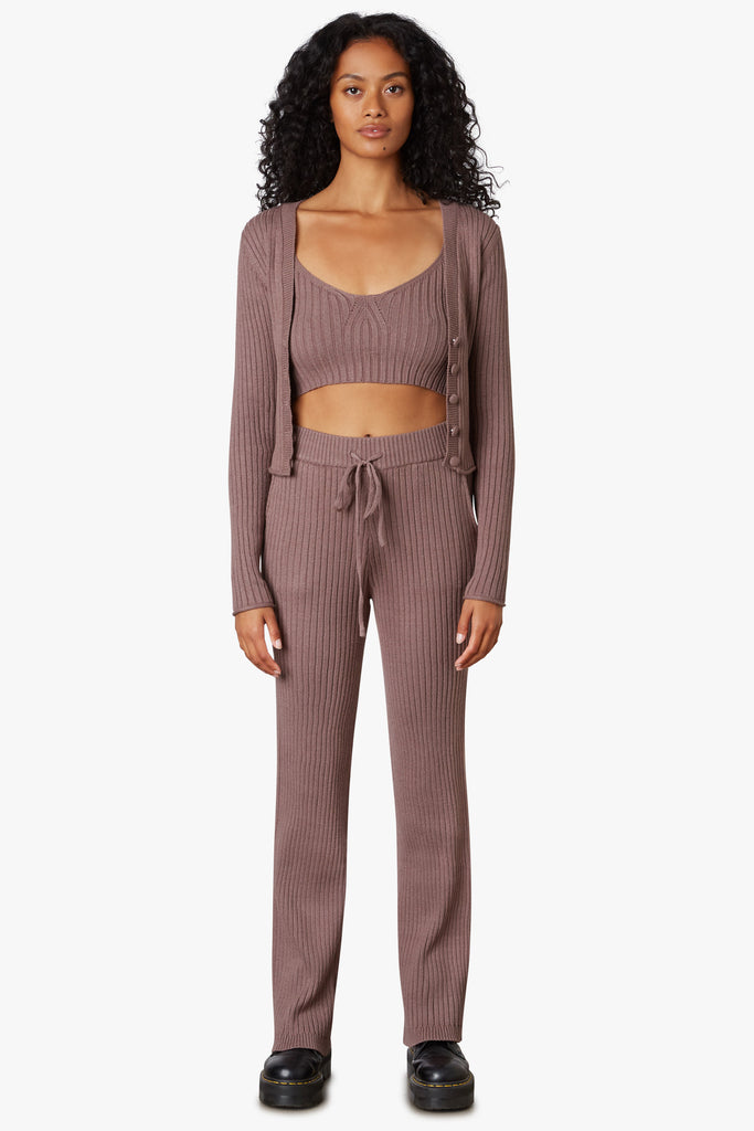 Ribbed Sweater Pant in Mink front 2 