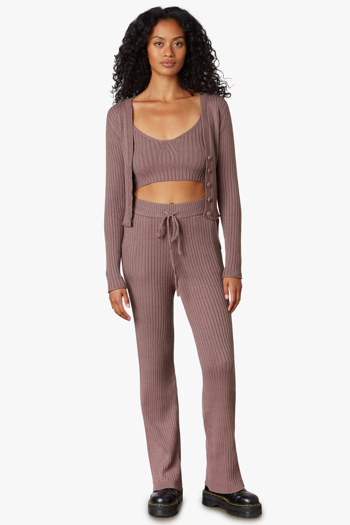 Ribbed Sweater Pant in Mink front 