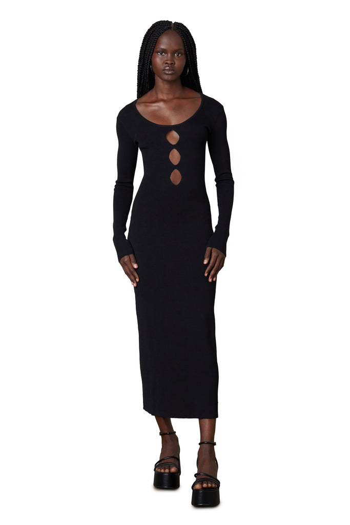 Demi Sweater Dress in black front view 1