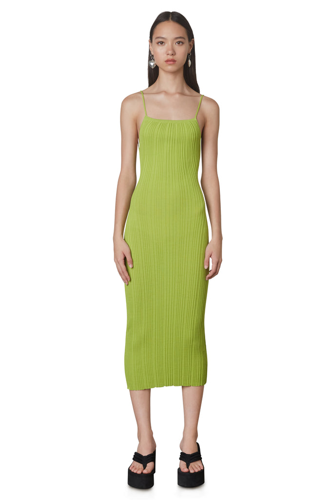 Open back knit dress in lime front 