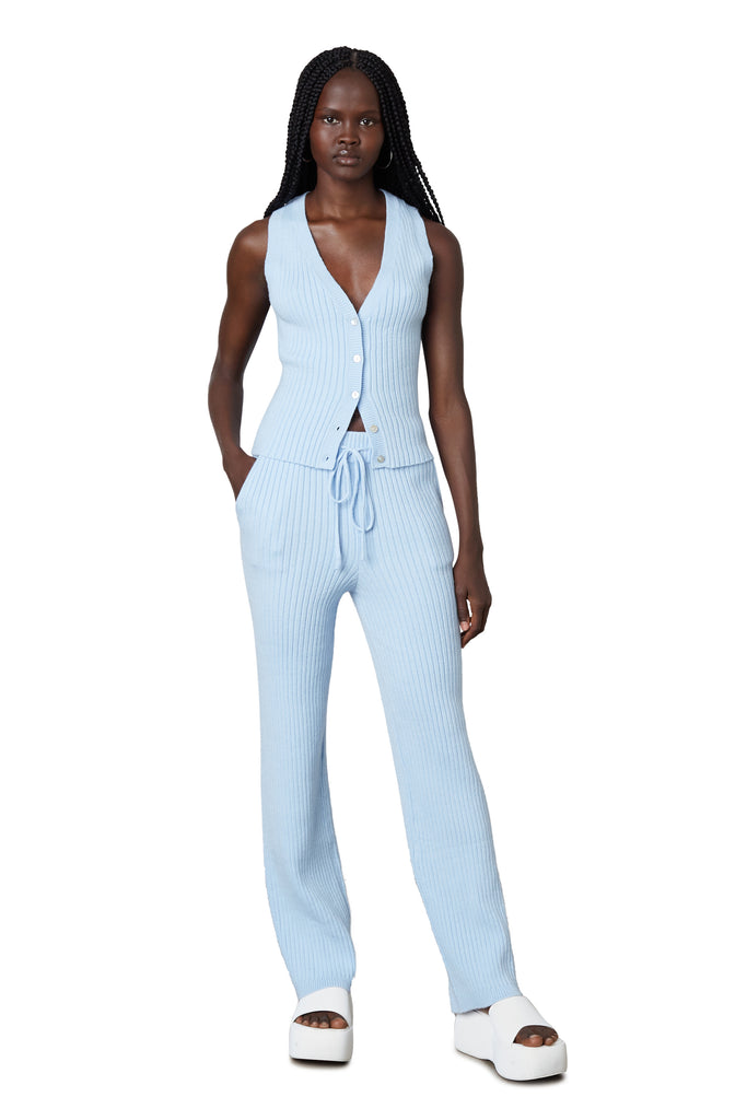 Ribbed Sweater Pant in chambray front view 1