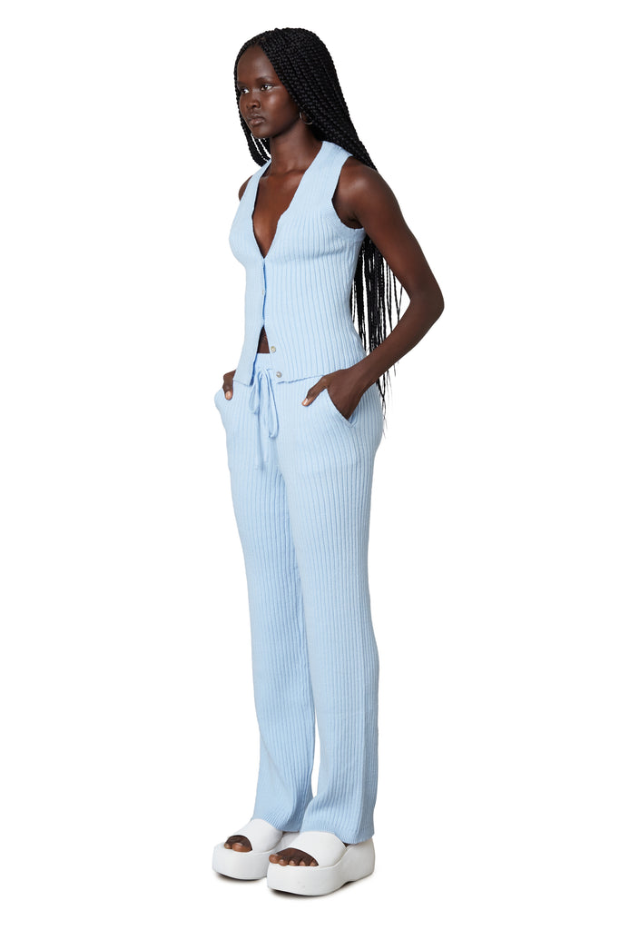 Ribbed Sweater Pant in chambray side view