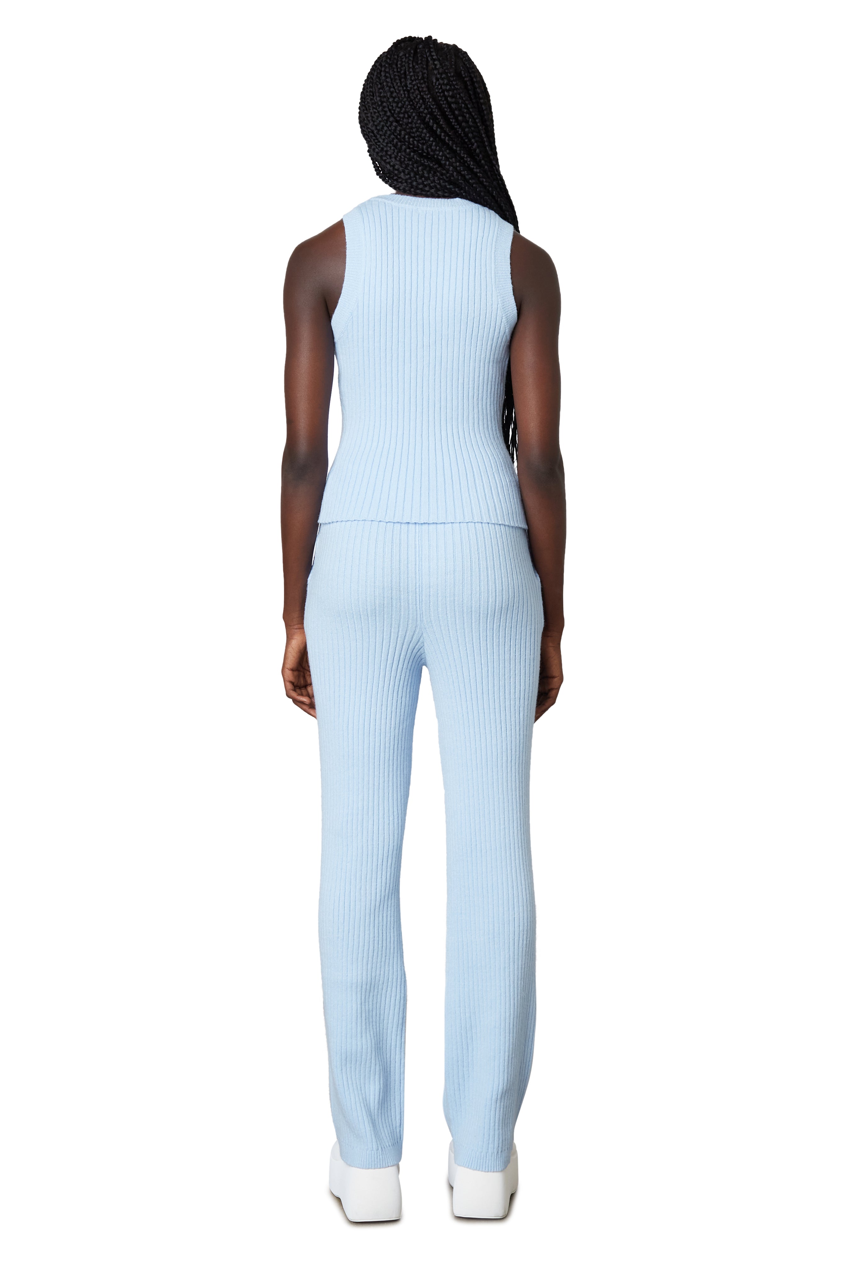 Ribbed Sweater Pant in chambray back view