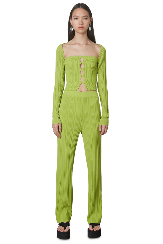 Havana knit pant in lime front 2