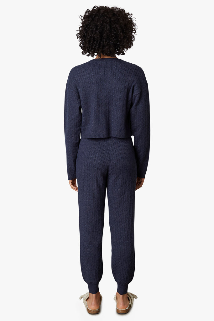 Cable Knit Jogger in navy, back view