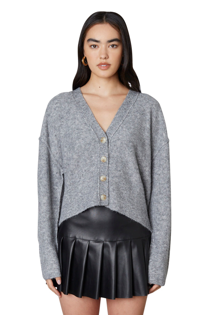 cropped boyfriend cardigan in charcoal front view 2