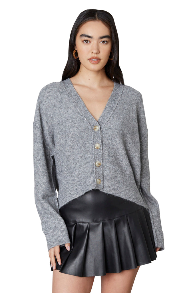 cropped boyfriend cardigan in charcoal front view
