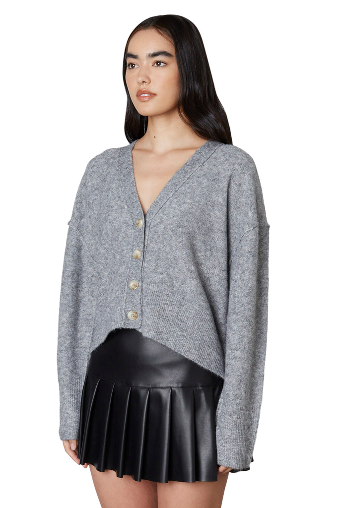 cropped boyfriend cardigan in charcoal side view