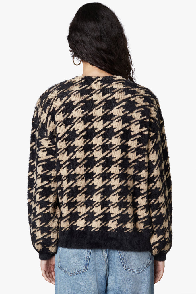 Houndstooth Cardigan in tan, back view