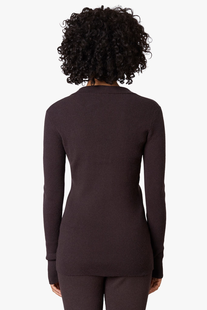 Kam Cardigan in earth, back view