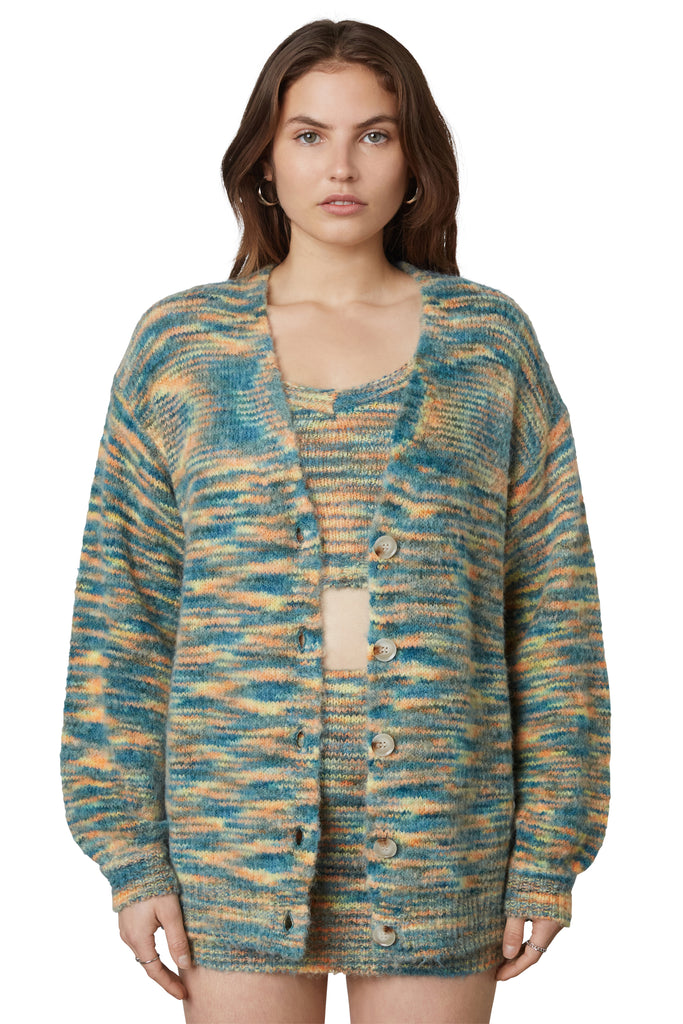 lila cardigan in teal multi front view 2