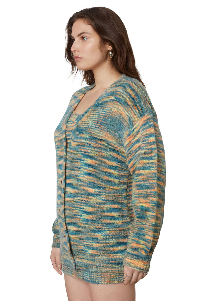 lila cardigan in teal multi side view