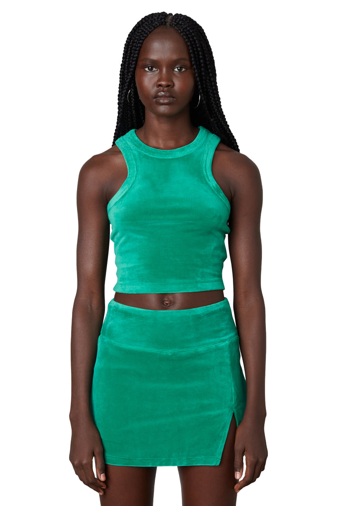 Lucerne Tank - Velour in ming green front view 2
