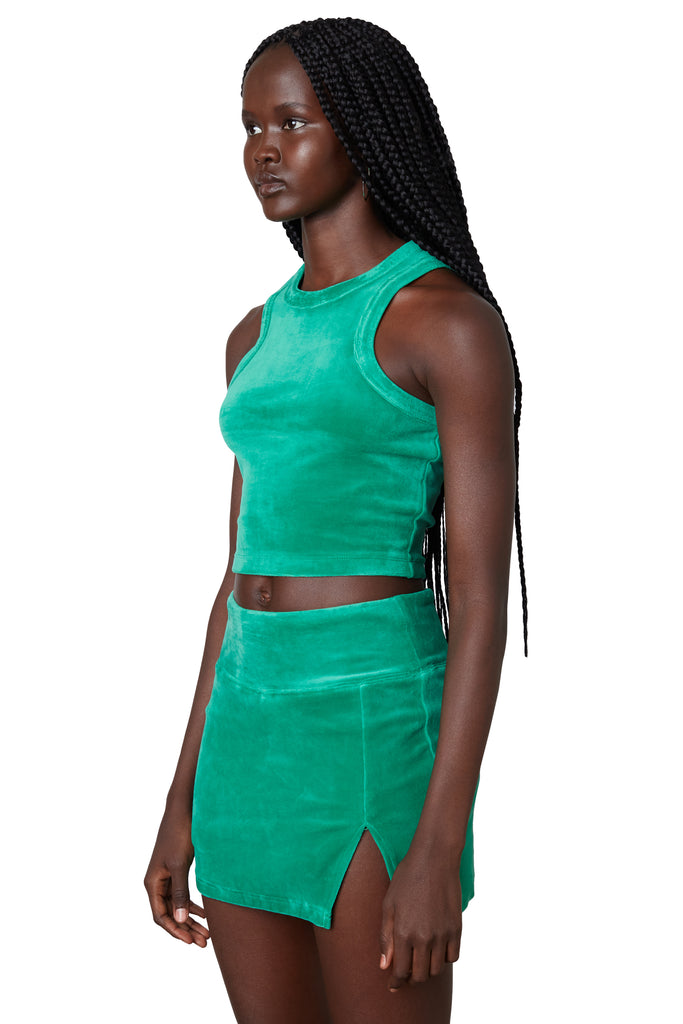 Lucerne Tank - Velour in ming green side view