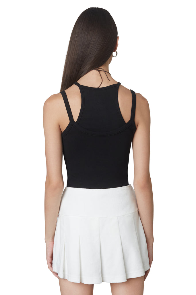 Soft ribbed double layered black tank top back view