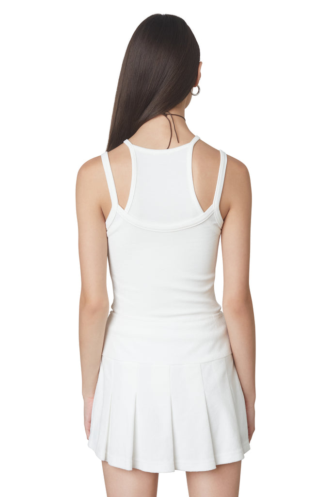Soft ribbed double layered white tank top back view