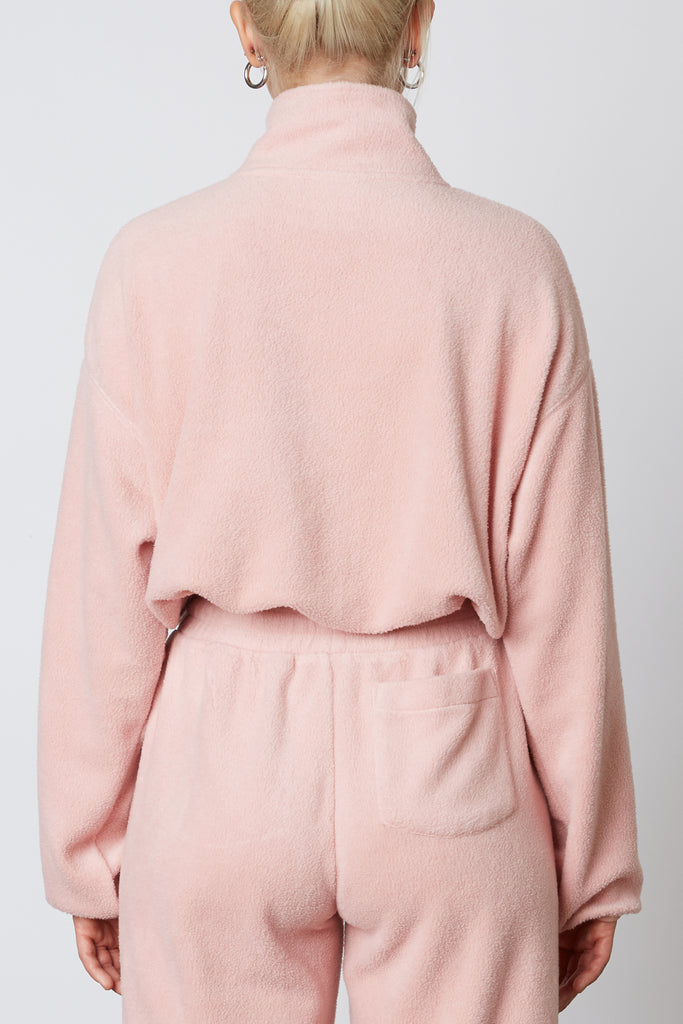 Fleece Half Zip in pink, back view