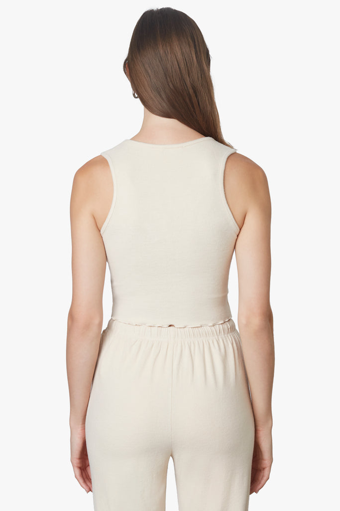 Essential Hacci Tank in natural, back view