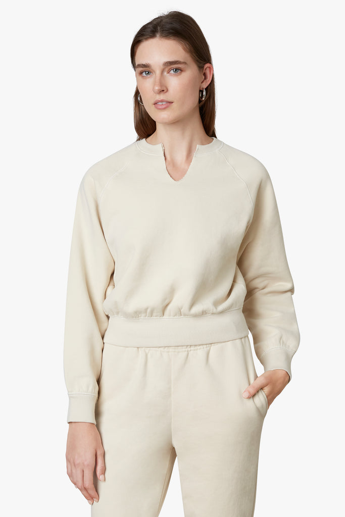 Notched Cropped Sweatshirt in bone, front view