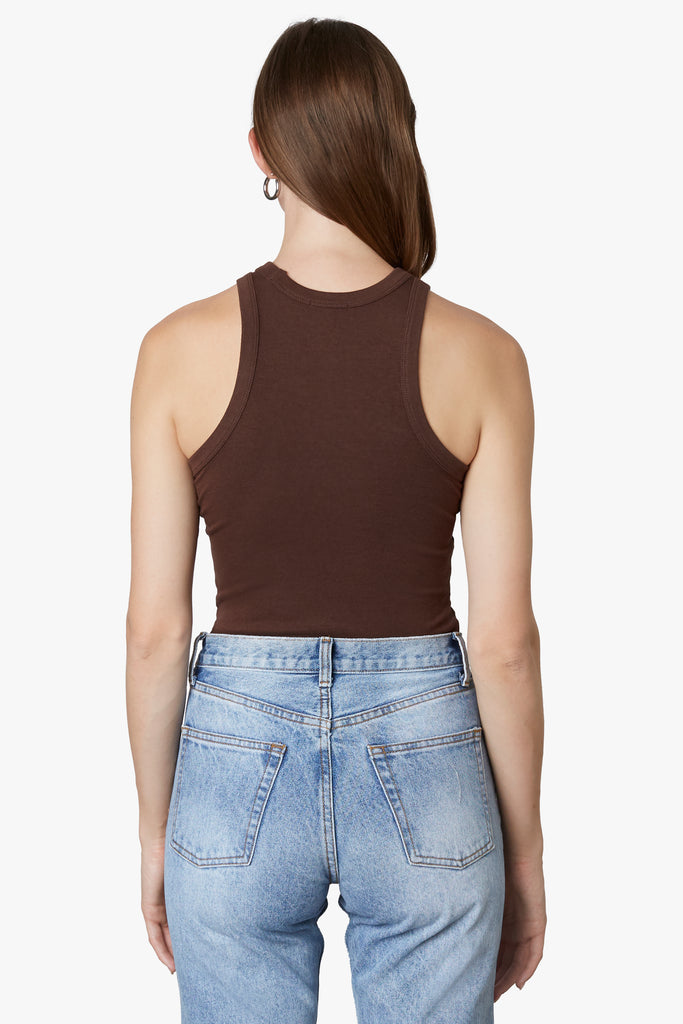 Jersey Racer Tank in chocolate, back view