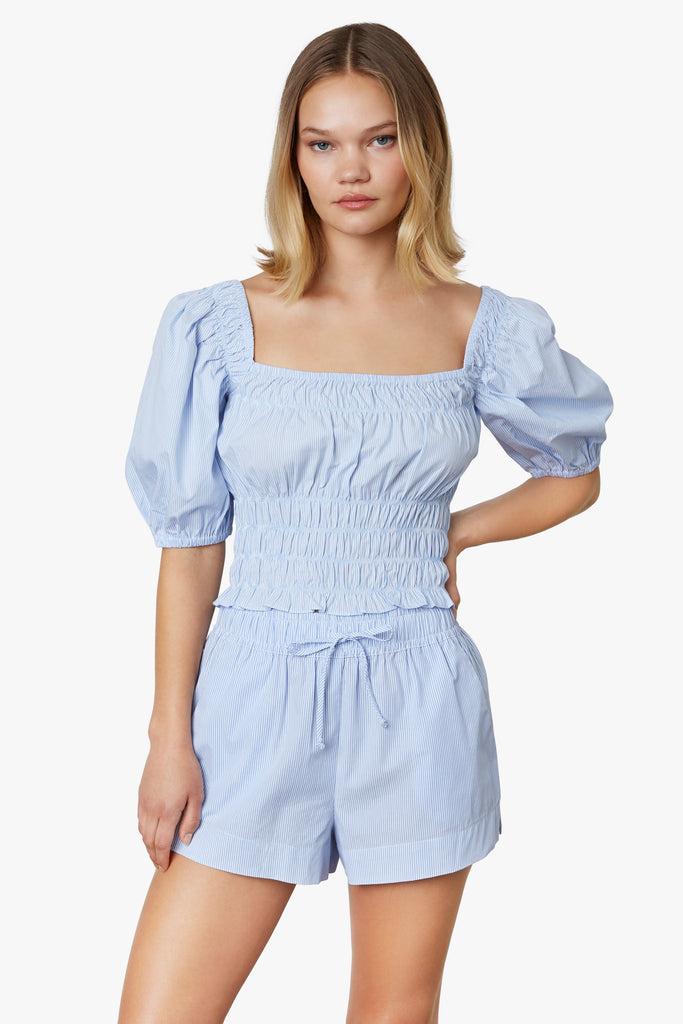 Anne Top in chambray, front view