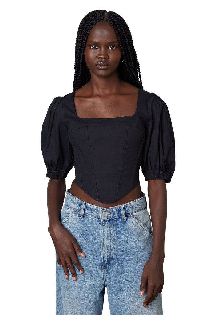 Buy Another Sunday Puff Sleeve Corset Crop Top In Black from the