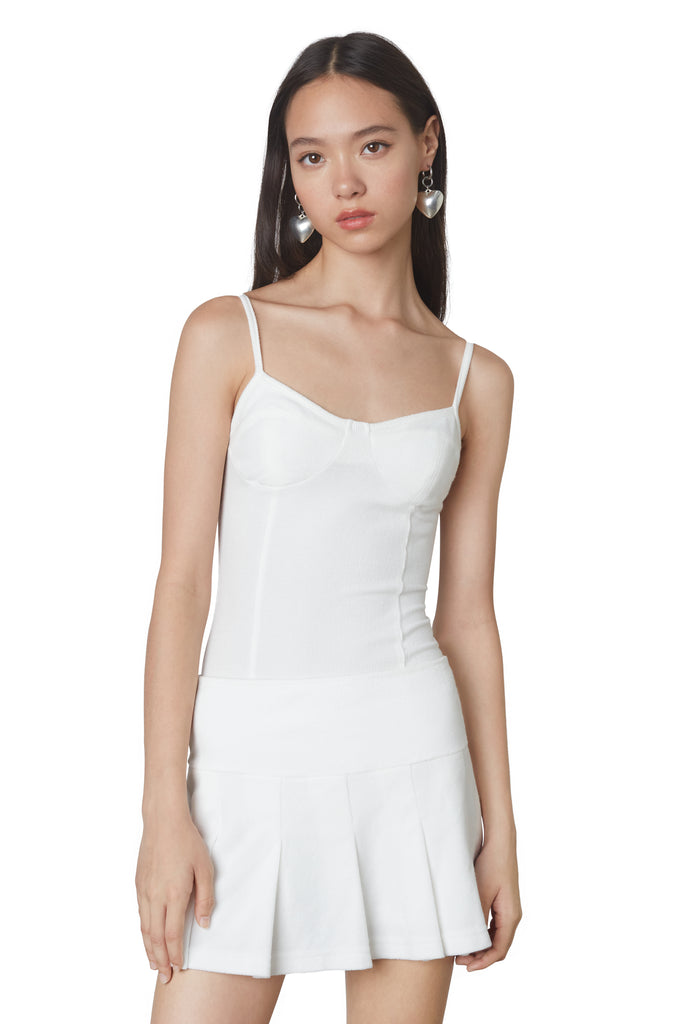 Soft ribbed knit corset style white tank without boning front view 2