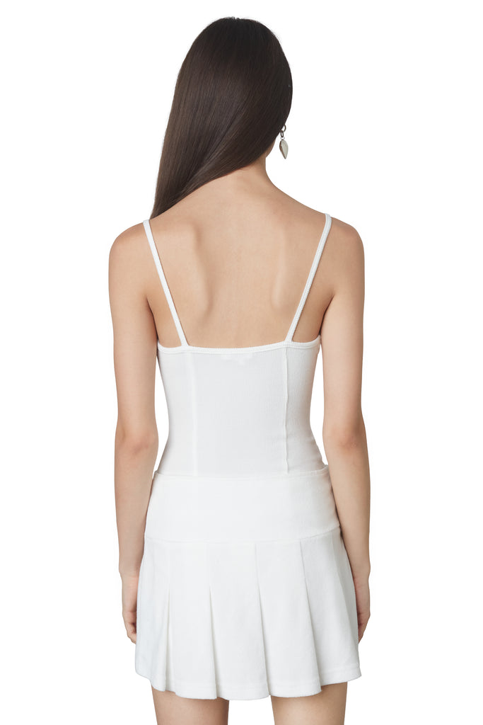Soft ribbed knit corset style white tank without boning back view