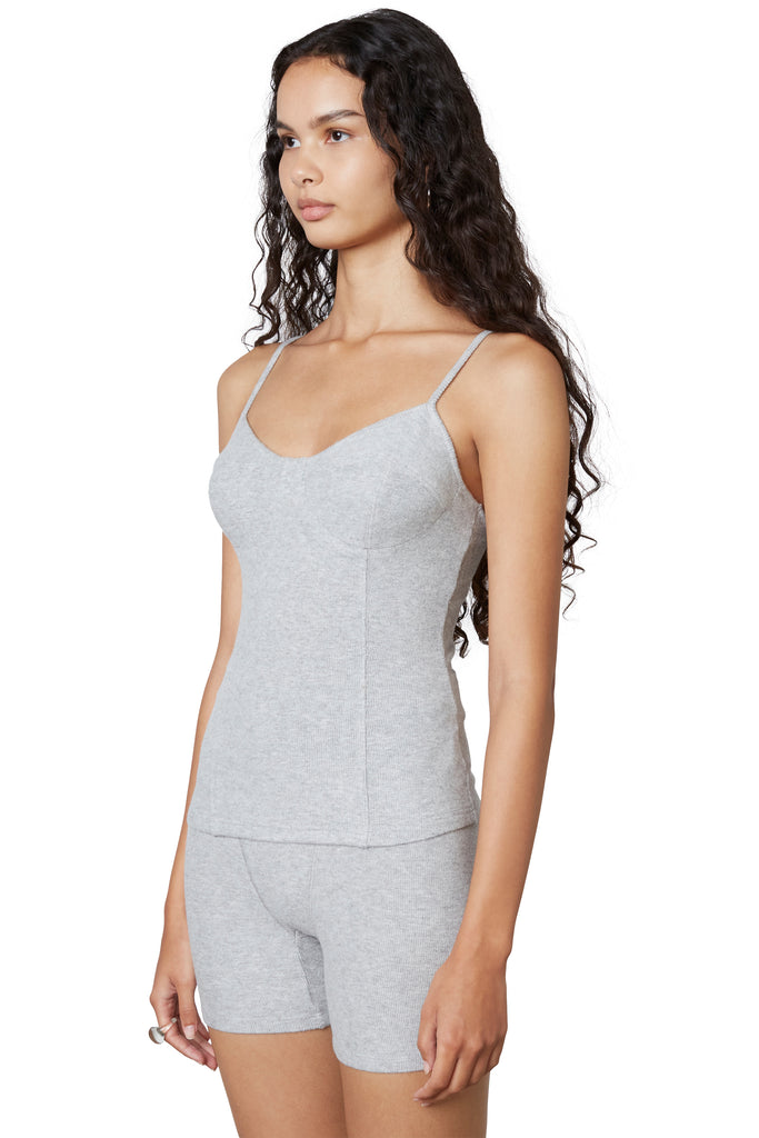 Ribbed Hacci Corset Tank in heather grey, side view