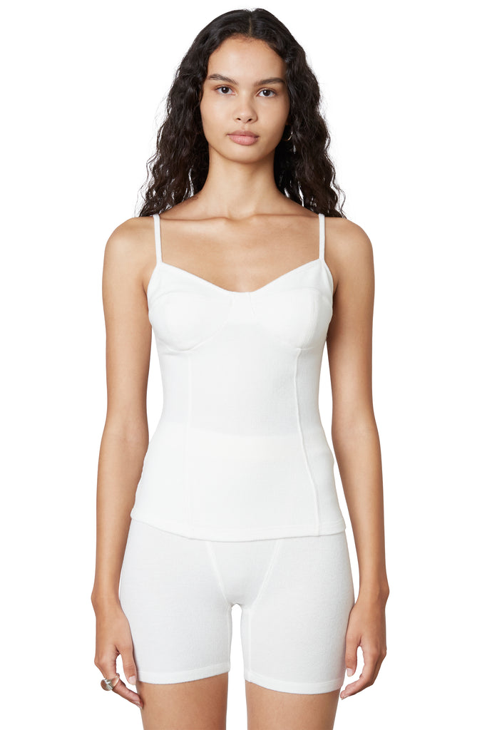 Ribbed Hacci Corset Tank in white, front view 2