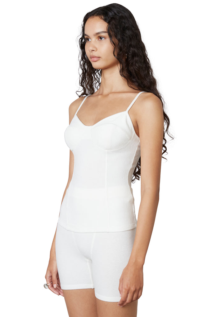 Ribbed Hacci Corset Tank in white, side view