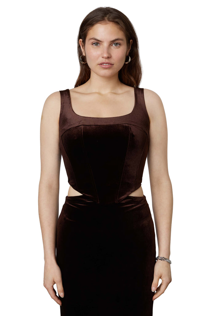 lera corset in chocolate front view 2