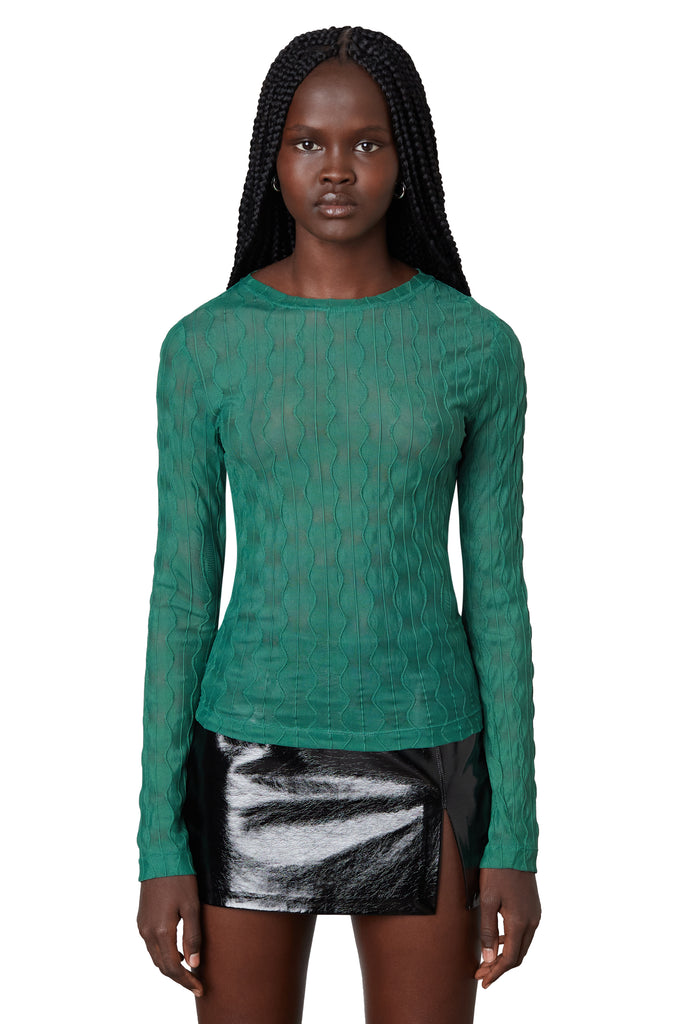 fox mesh top in green front view