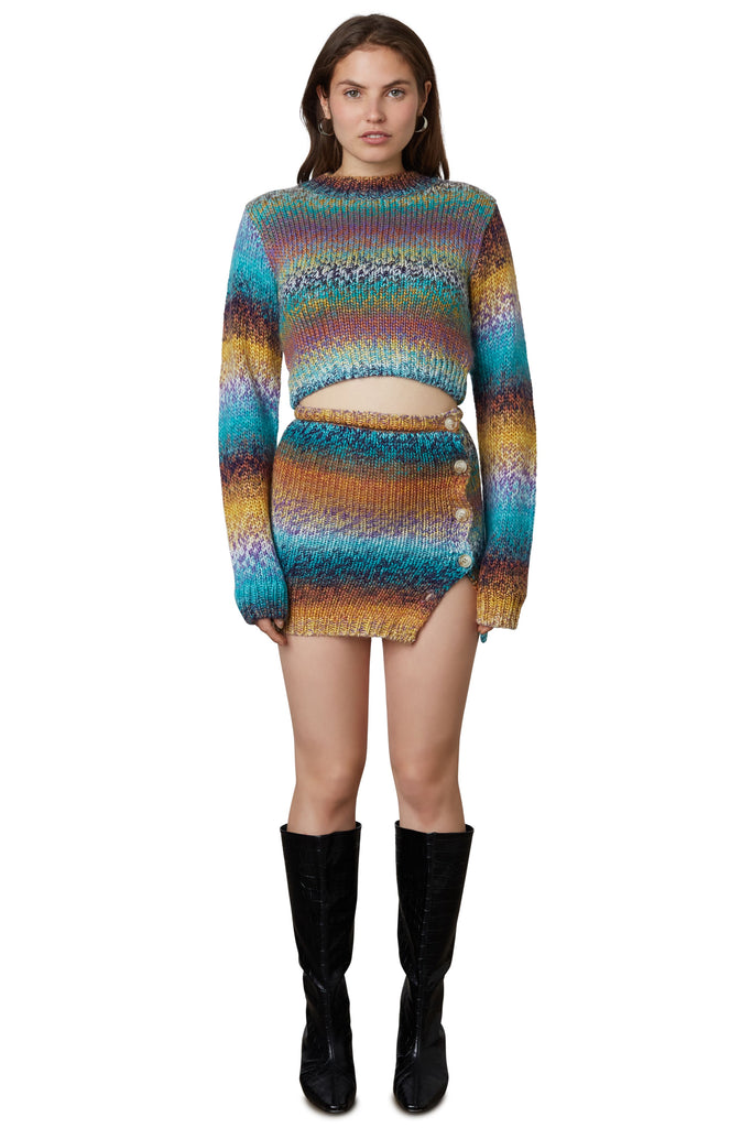 Aspen Sweater Skirt in Teal/Brown front 2 
